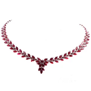 Gemstone Heated Red Ruby Pendant & Necklace 20" 925 Sterling Silver - Picture 1 of 5