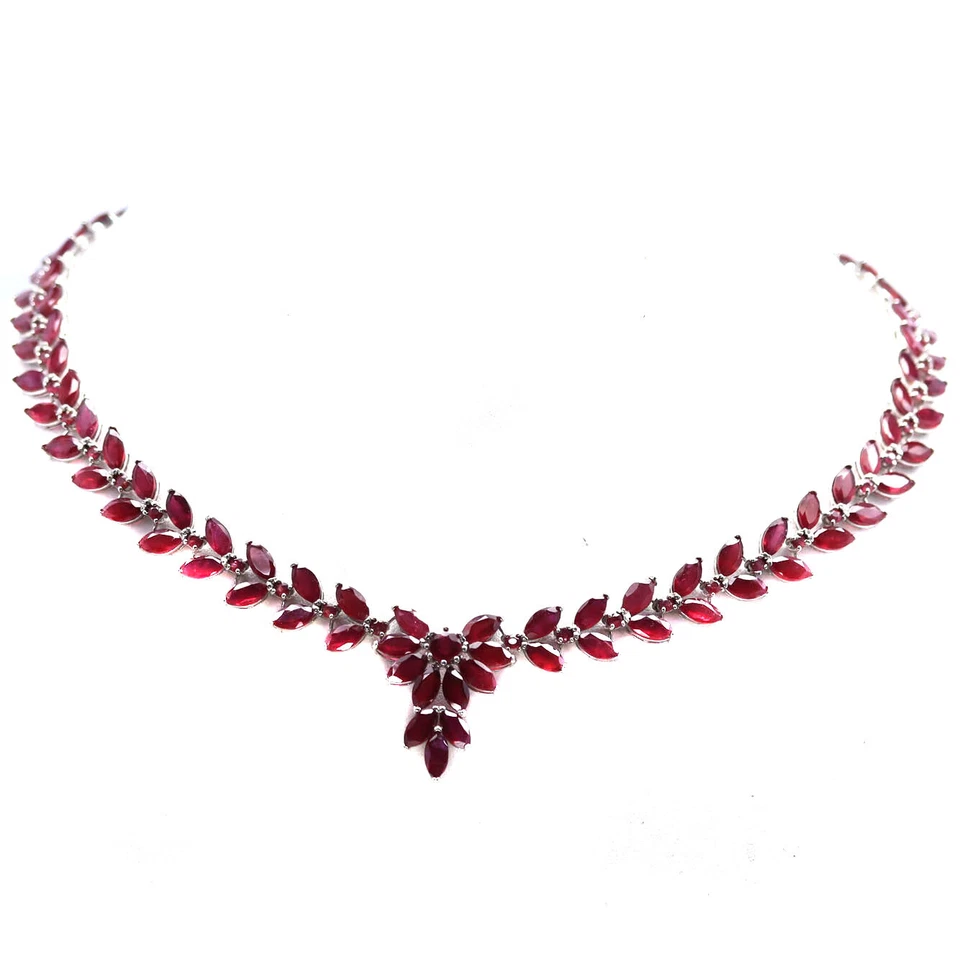 Gemstone Heated Red Ruby Pendant & Necklace 20" 925 Sterling Silver - Image 1 of 4
