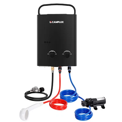 Camplux 5L 无水箱燃气热水器带 12V 泵套件户外便携式淋浴 — 第 1/4 张图片