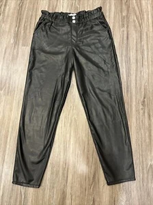 Abercrombie Kids Girls High Rise Paperbag Waist Brown Faux Leather Pants 15/16 - Picture 1 of 4