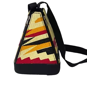 Vtg Handwoven Triangle Pyramid Zipper Purse Handbag Multicolor Geometric OOAK - Picture 1 of 14