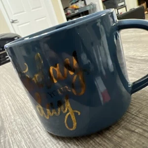 THRESHOLD Today Is Your Day Mug Stackable Blue Gold 15oz Stoneware NICE! - Picture 1 of 3