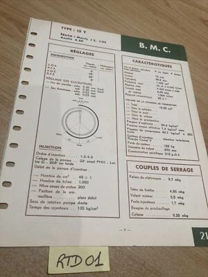 Scheda Tecnica Motore Diesel BMC Tipo 15Y Morris J2 J02 Austin A60 Rtd - Immagine 1 di 2