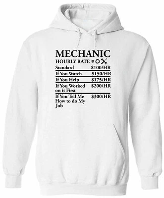 Divertido Suéter con Capucha Chistes Mecánicos Novedad Gráfico Tarifas Laborales Reparación Horario Foto 1 de 2