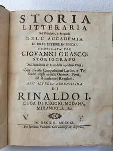 GUASCO GIOVANNI Storia litteraria del principio dell'Accademia in Reggio 1711 - Picture 1 of 6
