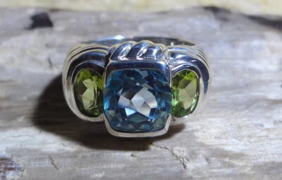 JUDITH RIPKA 925 STERLING SILVER GREEN PERIDOT & BLUE TOPAZ RING SIZE 8.0 - Image 1 of 4