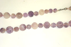 Vintage CHINESE AMETHYST Shou Bead Necklace Sterling Clasp Purple - Picture 1 of 6