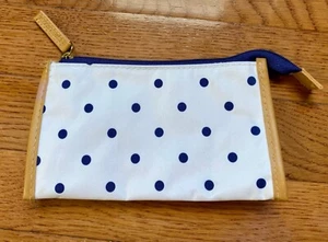 Estée Lauder Cosmetic Makeup Toiletries Travel Bag Pouch Blue Polka Dots - Picture 1 of 4