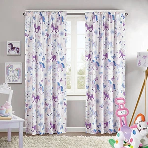 BRAND NEW MAINSTAYS KIDS SET OF 2 HORSE WINDOW PANELS 52 IN X 84 IN SUPER CUTE! - Picture 1 of 3