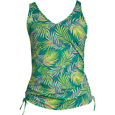 Camiseta Tankini New Lands' End Ajustable con Aros 522543 Baltic Teal Multi Palm Foto 1 de 4