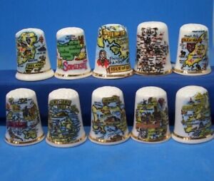 Sale Collection of  10  China Thimbles -- County Maps Islands