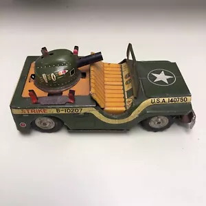 Vintage Rare Haji Japan Missle Strike B-10207 U.S.A. 14750 Army Green Tin Jeep - Picture 1 of 7
