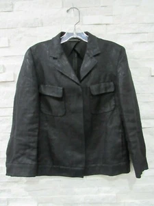 Max Mara Black Shimmering Waxed Linen Hidden Button 3/4 Sleeve Jacket 10 - Picture 1 of 6