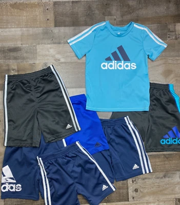 Adidas Niños Lote de 7 Pantalones Cortos Atléticos Talla 6 Logo Camisas Primavera/Verano Foto 1 de 4