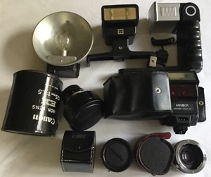 Lot Vintage Camera Lenses & Flashes - Canon, Kodak, Albinar, Pentax - Untested - Picture 1 of 12