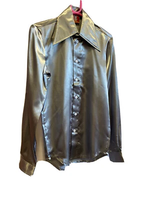 Camisa Satén Años 70 - Plateada S 38/40" Foto 1 de 3