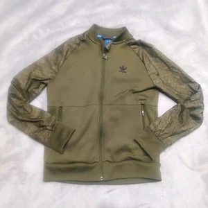 Adidas Full Zip Jacket Windbreaker Youth S Olive Green Trefoil Print On Sleeves - Picture 1 of 6