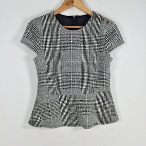 unbranded womens blouse top size 8 grey plaid short sleeve round neck zip 050996 - Picture 1 of 7