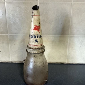 Mobil Oil MOBILOIL MOBIL A Pegasus Vacuum Oil Bottle Tin Top & Bottle - Foto 1 di 9