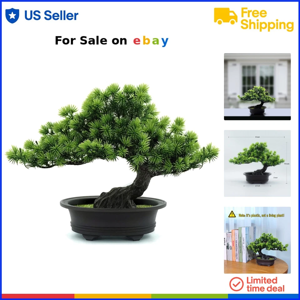 Artificial Bonsai Tree Greenery Fake Indoor Decor Tall 9.5" for Home Office - Image 1 of 4