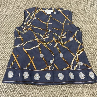 Casual Corner Vintage Equestrian Gray Blue Button Up Sleeveless Vest Lined Chain - Image 1 of 4