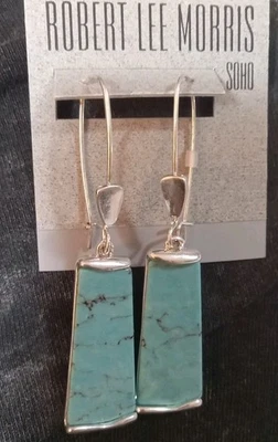 Robert Lee Morris Mosaic Semiprecious Turquoise Stone Dangle Silver Earrings - Image 1 of 3