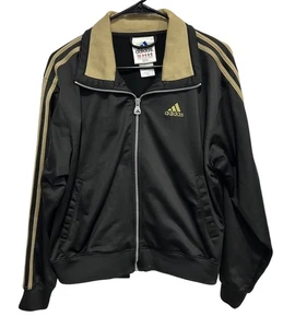 Adidas Mens Large Black Tan Full-Zip Track Jacket Retro Style Striped Sleeves - Picture 1 of 9