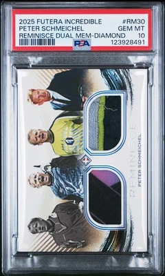 Futera Incredible Reminisce 2025 doble memoria Peter Schmeichel diamante #/2 PSA 10 Foto 1 de 2