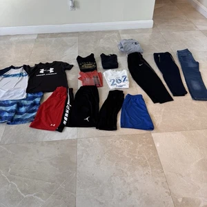 Lot 15 Youth Large Boys Clothes Shirts Shorts Hoodie Pants Bathing Suit UA Nike - Picture 1 of 19