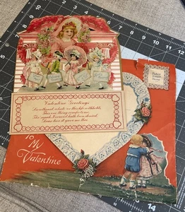 Antico biglietto di San Valentino tedesco vittoriano 3D pop up pieghevole fustellato in rilievo - Foto 1 di 22