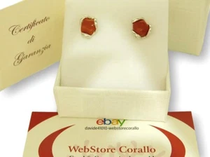 Pendientes en Coral Rojo de Plata de Ley 925 y Oro PT Piedras Preciosas Stud para Mujer - Imagen 1 de 3