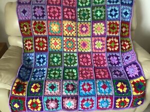 New Handmade Traditional Vintage Style Bright Granny Square Crochet Blanket