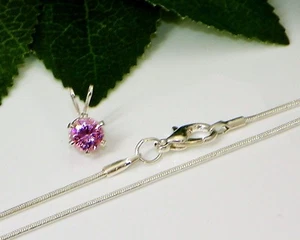 Rosa Saphir Zirkonia (CZ) Sterlingsilber Anhänger mit Kette Halskette - Bild 1 von 2