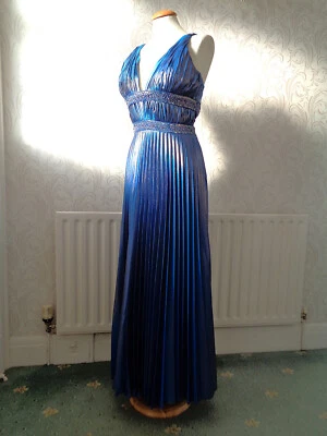 Jora Metallic Blue Bead/Sequin Detail Long Maxi Prom/Party/Evening Dress Size 14 - Image 1 of 4