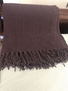Chenille Brown Throw Blanket Fringes 54x64” Home Brand Purple Brown