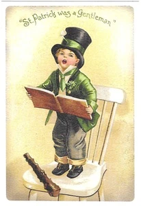 Vintage St Patrick's Day Postcard RETRO Textured NEW REPRINT Antique Little Boy - Picture 1 of 2