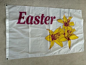 Large Easter White Nylon Outdoor Flag Yellow Lily Flower 36" x 58" - Picture 1 of 4