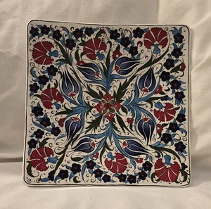 Square Handmade Handpainted Plate 8 Inches Signed By Artist - Picture 1 of 3