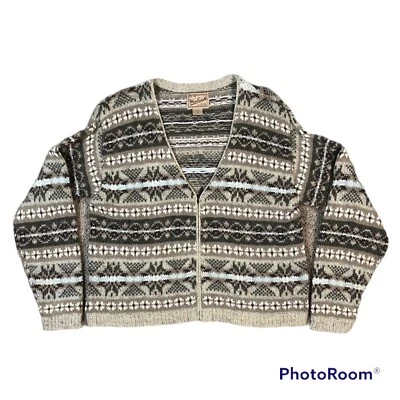 Cárdigan Woolrich Lana Marrón Para Mujer Mediano Hecho en EE. UU. Patrón Geométrico Foto 1 de 4