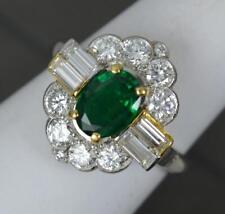 Stunning Emerald and Vs 1.3ct Diamond Platinum Cluster Ring
