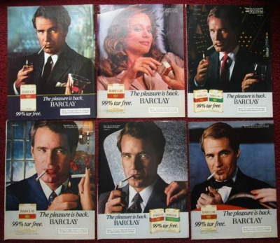 Lote de 12 anuncios impresos de cigarrillos BARCLAY diferentes ~ esmoquin con clase y tipo corbata Foto 1 de 4