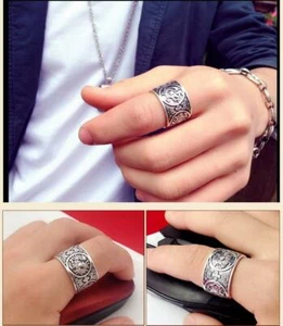 Bague anneau symbole dragon chinois homme argent massif 925 pas cher - Imagen 1 de 5