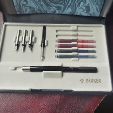 Parker Calligraphy Fountain Pen Set 3 Cartridges 4 Nib Instructions with Case ED