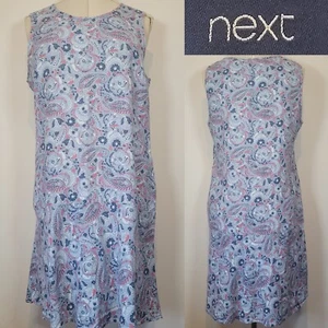 Next Womens Blue Paisley Floral Print Sleeveless Dress Linen Blend Size 16 - Picture 1 of 6