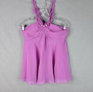 ¡NUEVO CON ETIQUETAS! HERMOSA BLUSA TOP ESTILO HALTER 100% PÚRPURA SEDA REBECCA TAYLOR TALLA 6 - Imagen 1 de 9