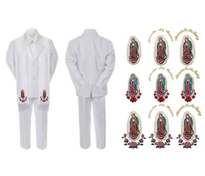 New Born Baby Boy Teen Baptism Formal White Suit Gold Guadalupe on Stole Sm-20 - Picture 1 of 20