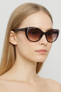 Glam Rhinestone Cat-Eye Sunglasses - Tortoiseshell Frame, Gradient Brown Lens - Picture 1 of 11