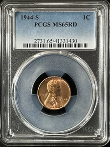 Lincoln Wheat 1944-S 1C RD un centavo graduación profesional MS65RD 41331430 - Imagen 1 de 2