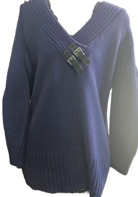 Suéter túnica tejido cuello en V azul Monroe and Main talla 1X  Foto 1 de 4