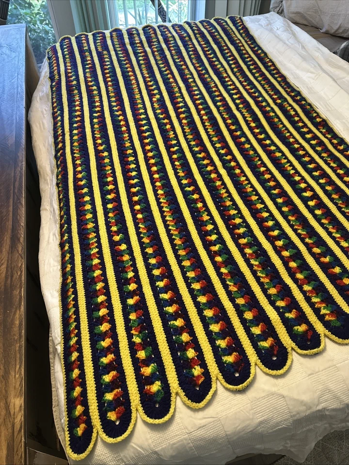 Manta afgana 68 x 40 arco iris ganchillo colores brillantes hecha a mano vintage Foto 1 de 4